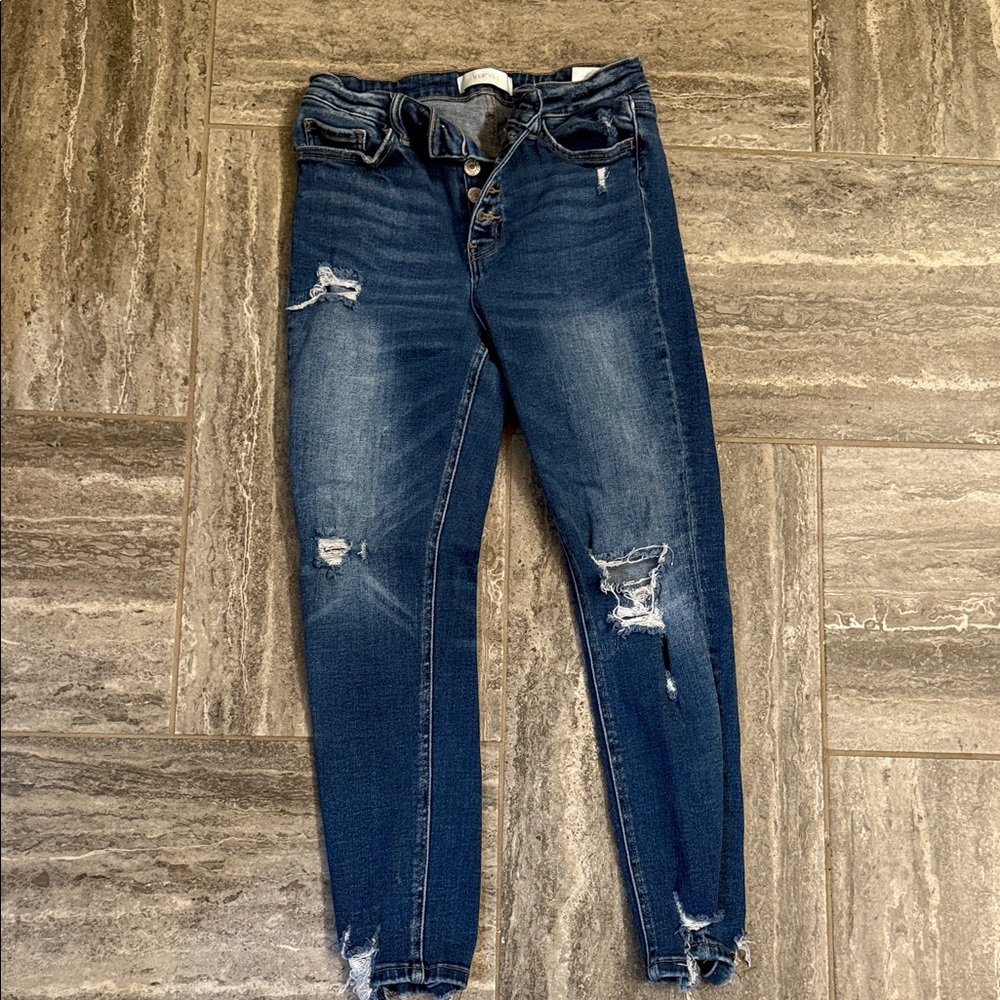 Women's Distressed Dark Blue Skinny Jeans